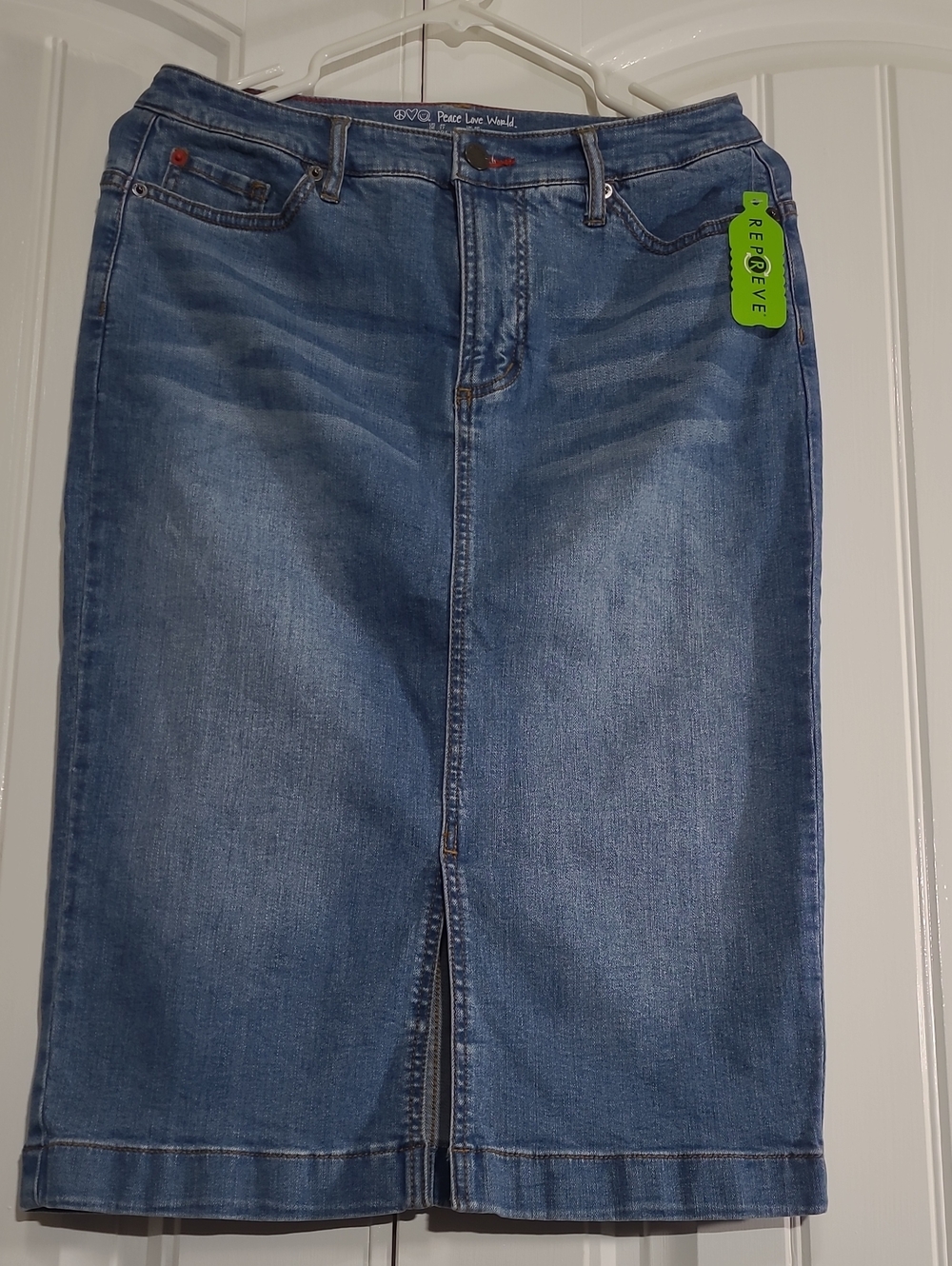 Peace Love World Light Blue Denim Stretch Skirt